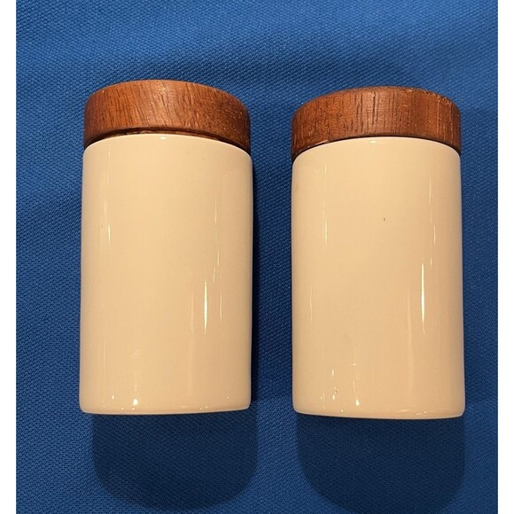 Vtg MCM Spice Wood Porcelain Jars Japan 1960s Lagardo Tackett Style Replacements - Picture 2 of 8